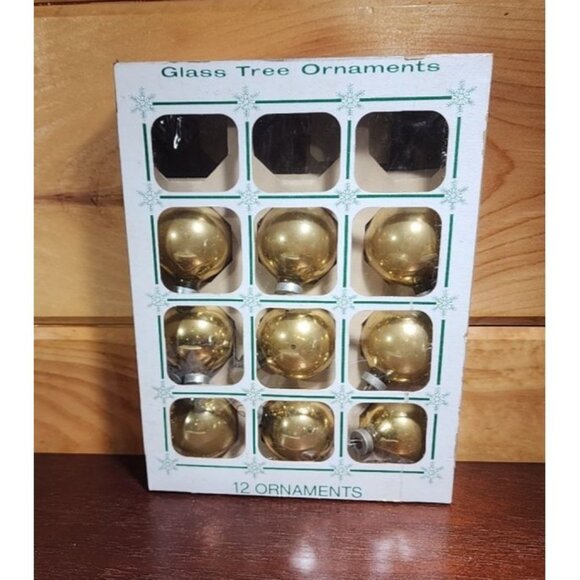ESSEX FRANKE COMPANY GLASS GOLD BALL CHRISTMAS ORNAMENTS 2” DIAMETER Box Of 9 - Picture 1 of 8